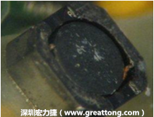 使用銀(Ag)鍍層的電源電感器(Power Inductors)，經(jīng)過推力測試后，零件端點上已經(jīng)看不到任何鍍層的痕跡了，所以其耐推力就比較小。