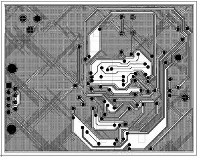 采用自動(dòng)布線為圖3所示電路原理圖設(shè)計(jì)的電路板的底層