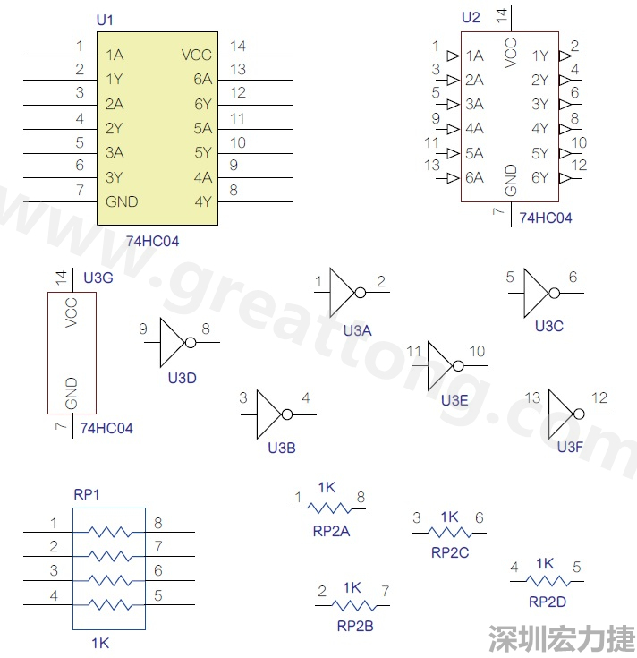 圖1 半導(dǎo)體元件供應(yīng)商所畫的電路圖符號(hào)是模擬元件的接腳圖，而非訊號(hào)流程。