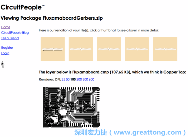 預(yù)覽Gerber格式中最簡(jiǎn)單的方式是使用來自Circuit People的免費(fèi)線上工具。