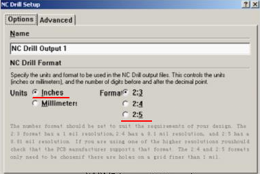 將格式改為“Inches 2：5”（ 以確保資料精度，反之孔與線路有偏移現(xiàn)象；）點(diǎn)OK完成鉆孔文件轉(zhuǎn)換